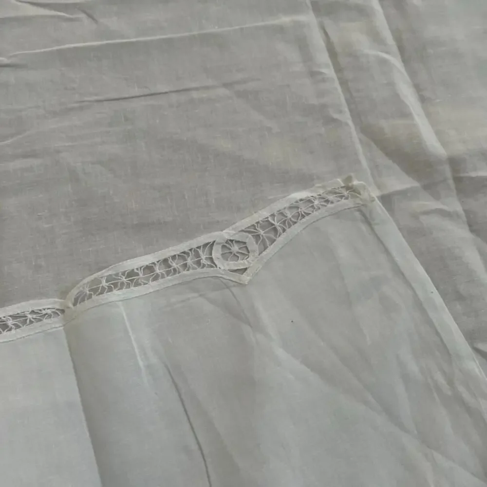 Vintage White Battenburg Lace Cotton Applique Cutwork Embroidery Flat Full Sheet
